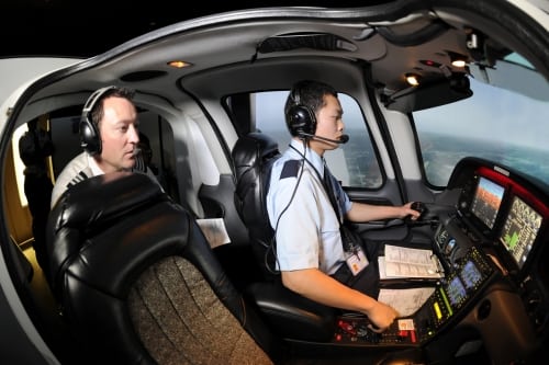 A pilot in training during primary flight certification. Photo: Aerosim