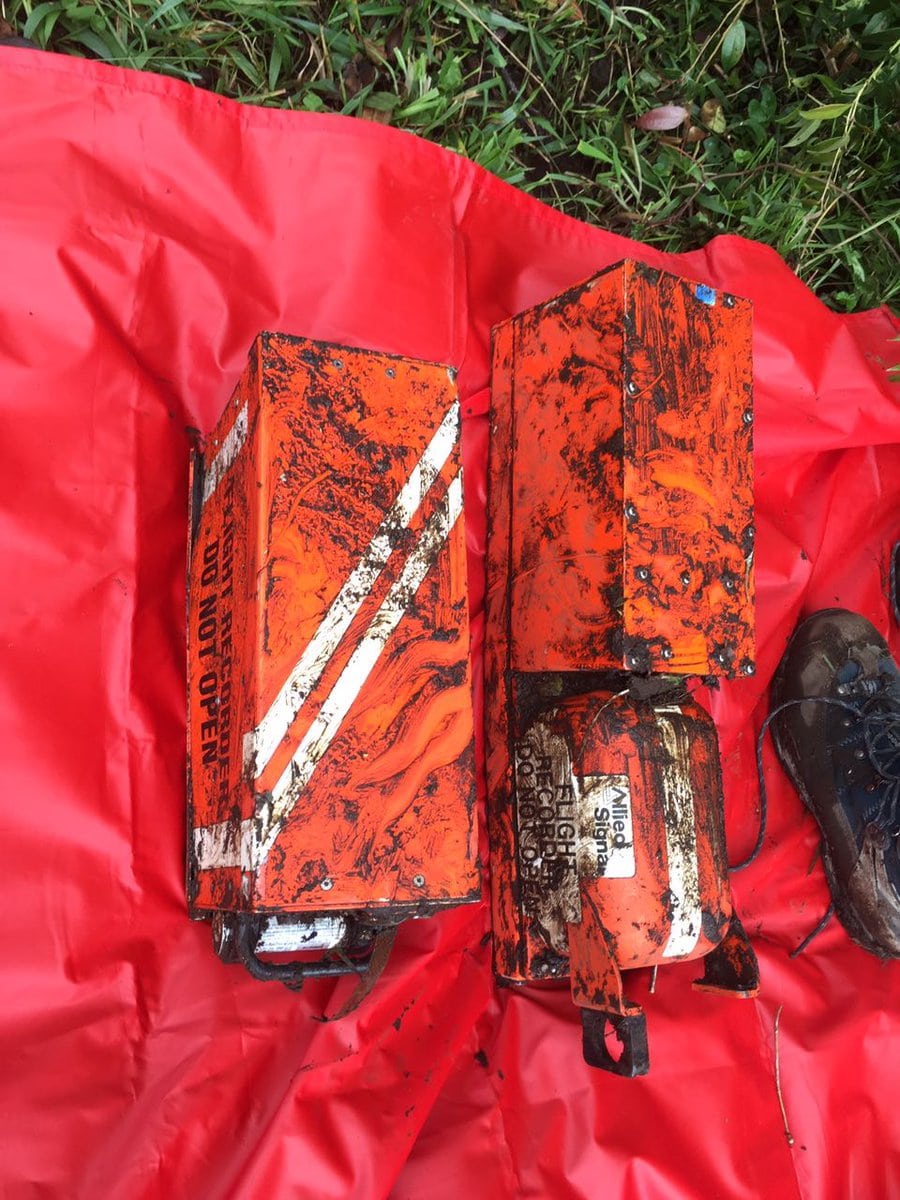 Flight data recorder and cockpit voice recorder recovered from the wreckage of LaMia Bolivia airlines flight 2933. Photo: Aerocivil Colombia