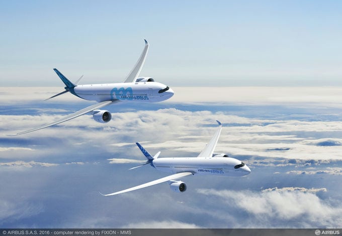 A350-900 and A330-900neo in flight