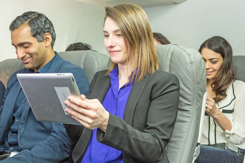 An airline passenger using Gogo's IFC. Photo: Gogo.