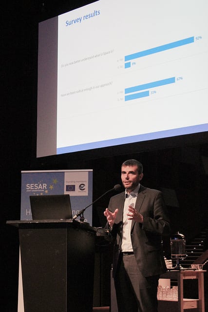 SESAR JU Executive Director Florian Guillermet discusses U-Space plan at SESAR JU workshop. Photo: SESAR JU.