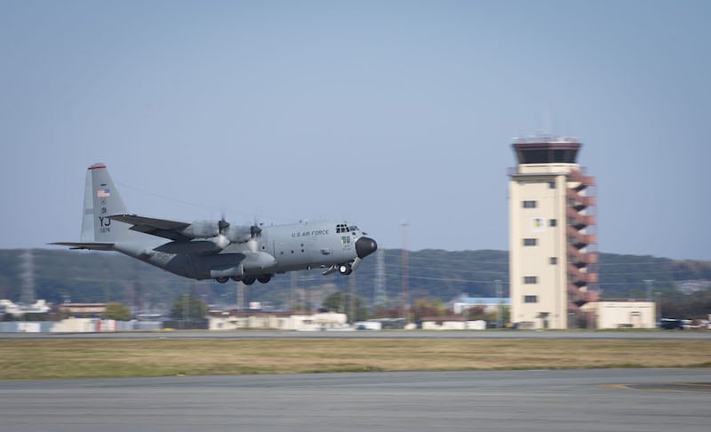 a C-130 Hercules departs for the Republic of the Philippines in support of Operation Damayan at Yokota Air Base, Japan, Nov. 16, 2013. The 36th Airlift Squadron deployed to assist the relief efforts after Super Typhoon Haiyan/Yolanda devastated the country. (U.S. Air Force photo by Staff Sgt. Chad C. Strohmeyer/Released)