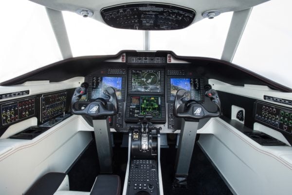 A mock up of the SJ30i cockpit. Photo: SyberJet.