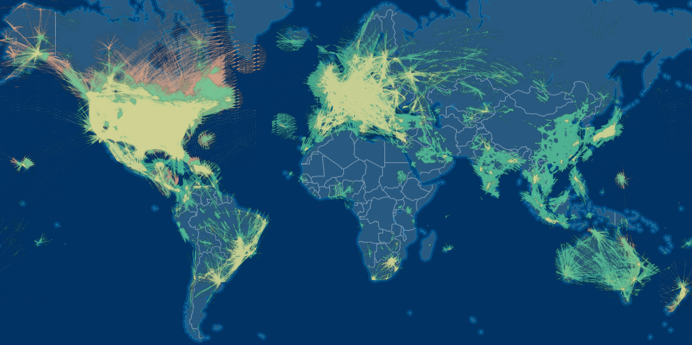 FlightAware's latest coverage map. Photo: FlightAware.