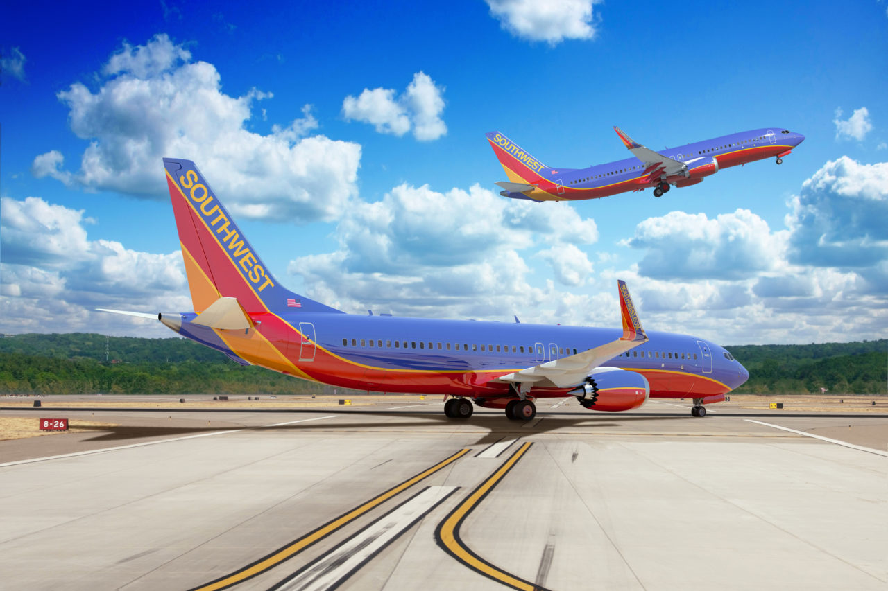 Imagery of 737 MAX aircraft in Southwest Airlines regalia. (SWA)