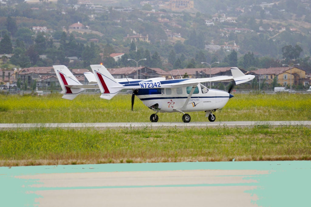 The Cessna-based, hybrid-electric Ampaire 337 during its maiden flight. (Ampaire)
