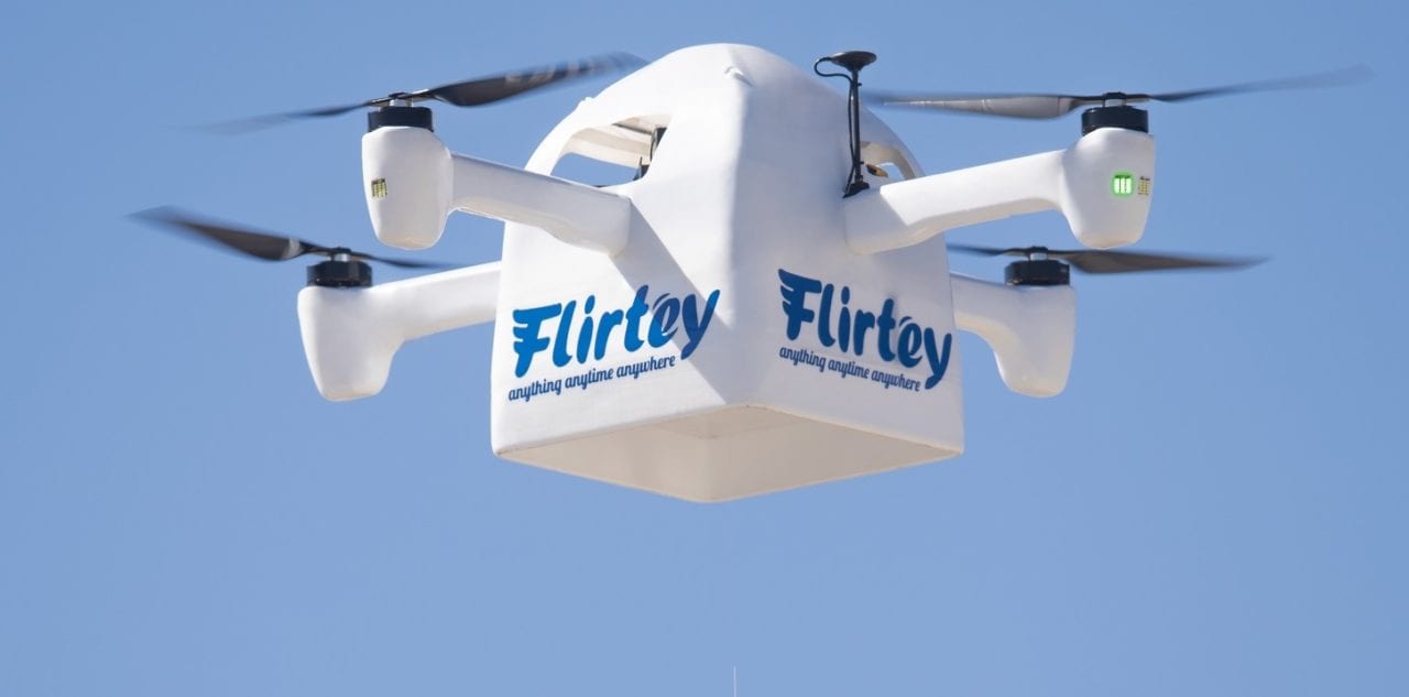 Flirtey's new 'Eagle' drone is capable of flying in "95 percent of weather conditions," according to the company.
