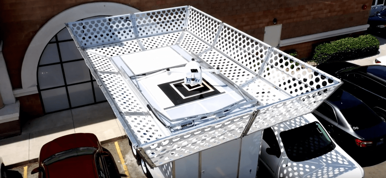 The Flirtey Portal acts as a takeoff, landing and charging station for the Eagle and fits in a single parking space.