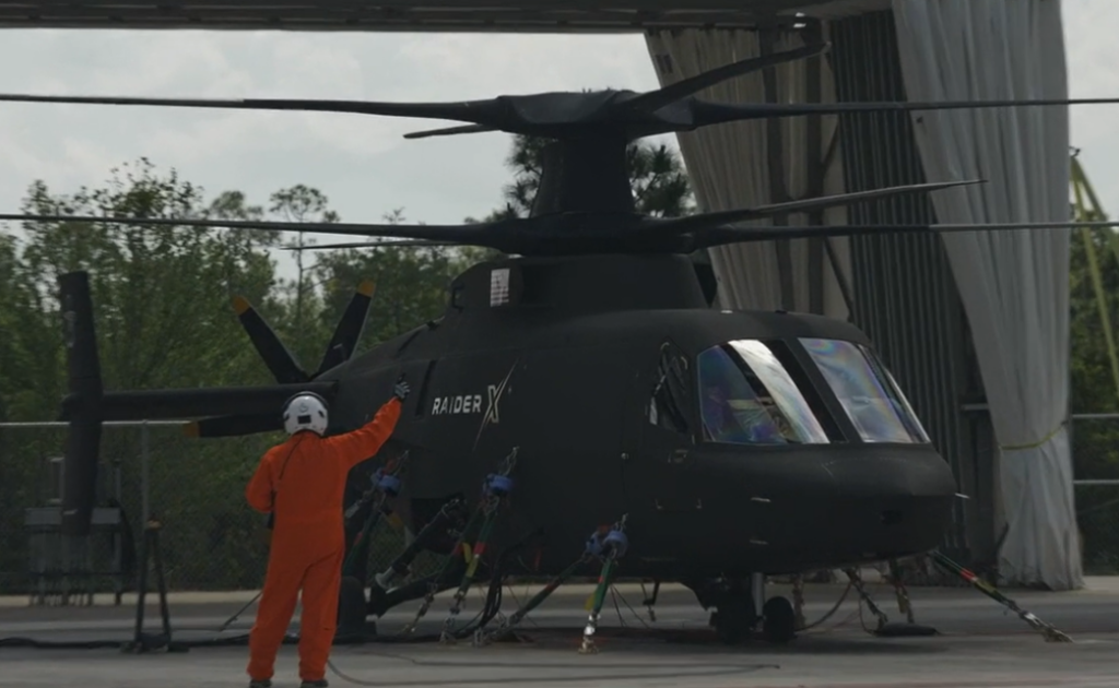 Sikorsky conducts a ground run of its Raider X FARA prototype with the new GE Aerospace T901 engine on April 10, 2024 at its West Palm Beach, Florida facility. Screenshot of Sikorsky video.