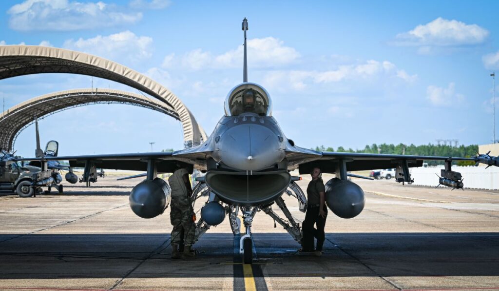 Pictured is an F-16 with the 85th Test and Evaluation Squadron after a first flight test of the Integrated Viper Electronic Warfare Suite (IVEWS) from Eglin AFB, Fla. last September (U.S. Air Force Photo)