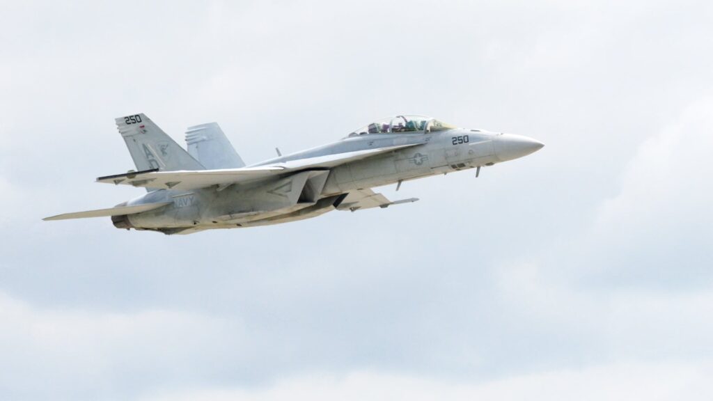 One of the first two Boeing F/A-18E/F Super Hornets with the first increment of Service Life Modification (SLM) improvements delivered back to the U.S. Navy. The SLM improves computing power, displays and lifetime flight hours. (Photo: Boeing)