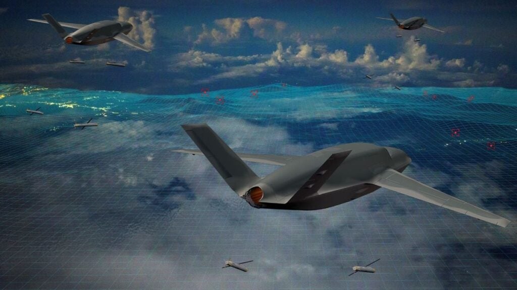 Pictured is a General Atomics depiction of Gambit 6 drones in flight. (Image: General Atomics Aeronautical Systems, Inc.)