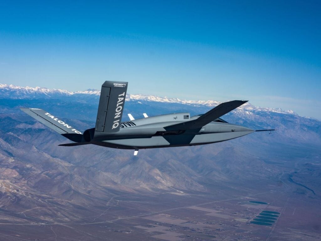 Pictured is a Northrop Grumman photo of the Talon IQ drone during a mission autonomy flight over Mojave, Calif.